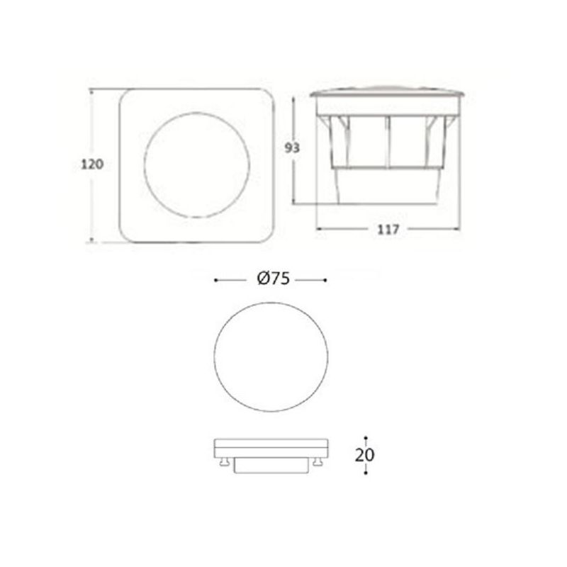 CECI 120 SQUARE INCASSO CARRABILE IN RESINA NERA IP67 FUMAGALLI CON LAMPADINA LED SOSTITUIBILE INCLUSA DARK LIGHT - Cristalensi