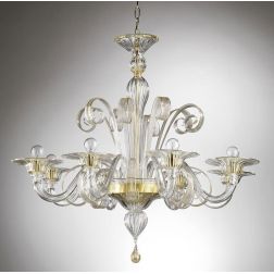 LAGUNA LAMPADARIO GUSTO CLASSICO 8 LUCI IN VETRO DI MURANO LAVORATO A MANO STRUTTURA IN ORO MADE IN ITALY