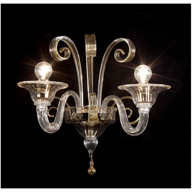 LAGUNA APPLIQUE 2 LUCI CLASSICO IN VETRO DI MURANO LAVORATO A MANO FINITURA ORO O BIANCO MADE IN ITALY