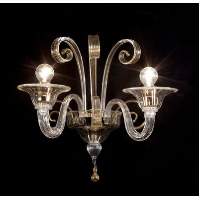 LAGUNA APPLIQUE 2 LUCI CLASSICO IN VETRO DI MURANO LAVORATO A MANO FINITURA ORO O BIANCO MADE IN ITALY