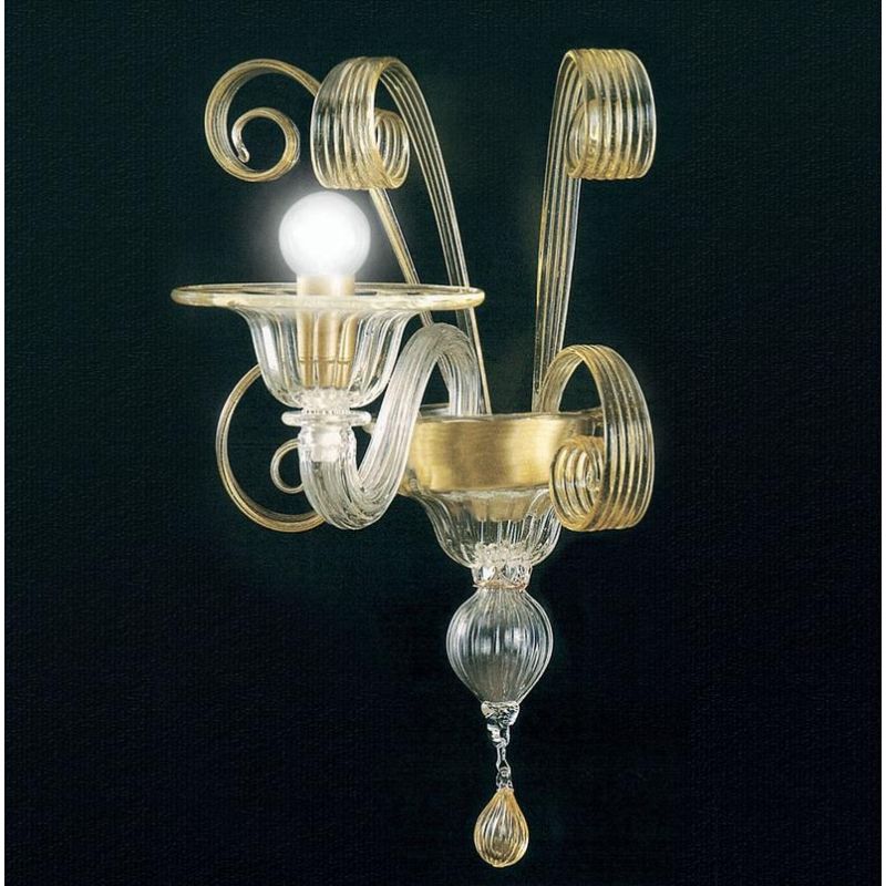 LAGUNA APPLIQUE 1 LUCE DAL GUSTO CLASSICO IN VETRO DI MURANO LAVORATO A MANO STRUTTURA IN ORO MADE IN ITALY