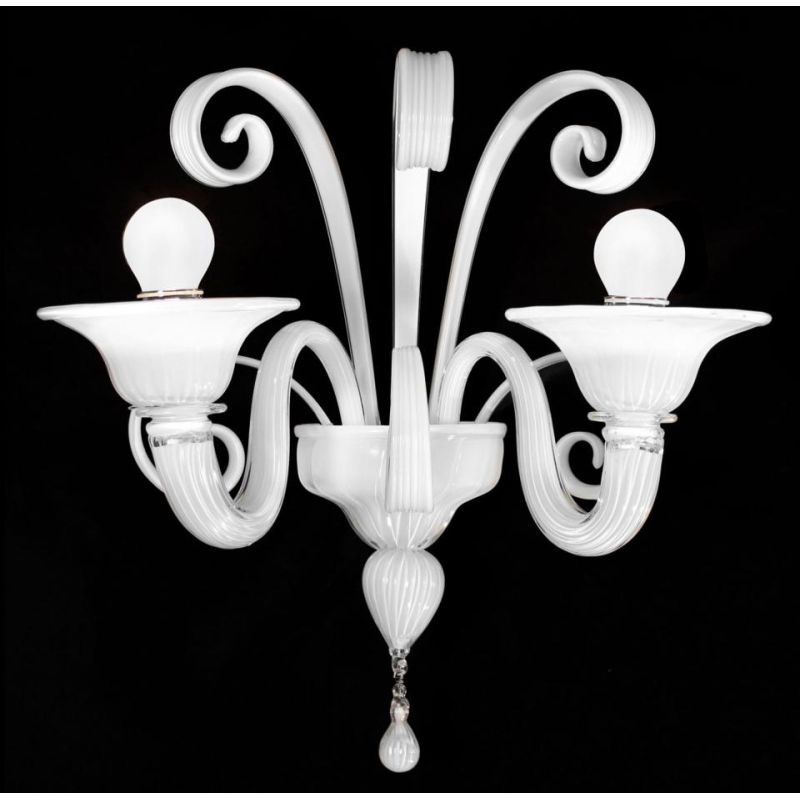 LAGUNA APPLIQUE 2 LUCI CLASSICO IN VETRO DI MURANO LAVORATO A MANO FINITURA ORO O BIANCO MADE IN ITALY