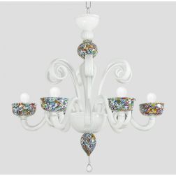 LAGUNA MURRINE LAMPADARIO 6 LUCI IN VETRO DI MURANO LAVORATO A MANO CON MURRINE COLORATE MADE IN ITALY