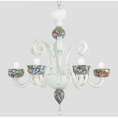 LAGUNA MURRINE LAMPADARIO 6 LUCI IN VETRO DI MURANO LAVORATO A MANO CON MURRINE COLORATE MADE IN ITALY