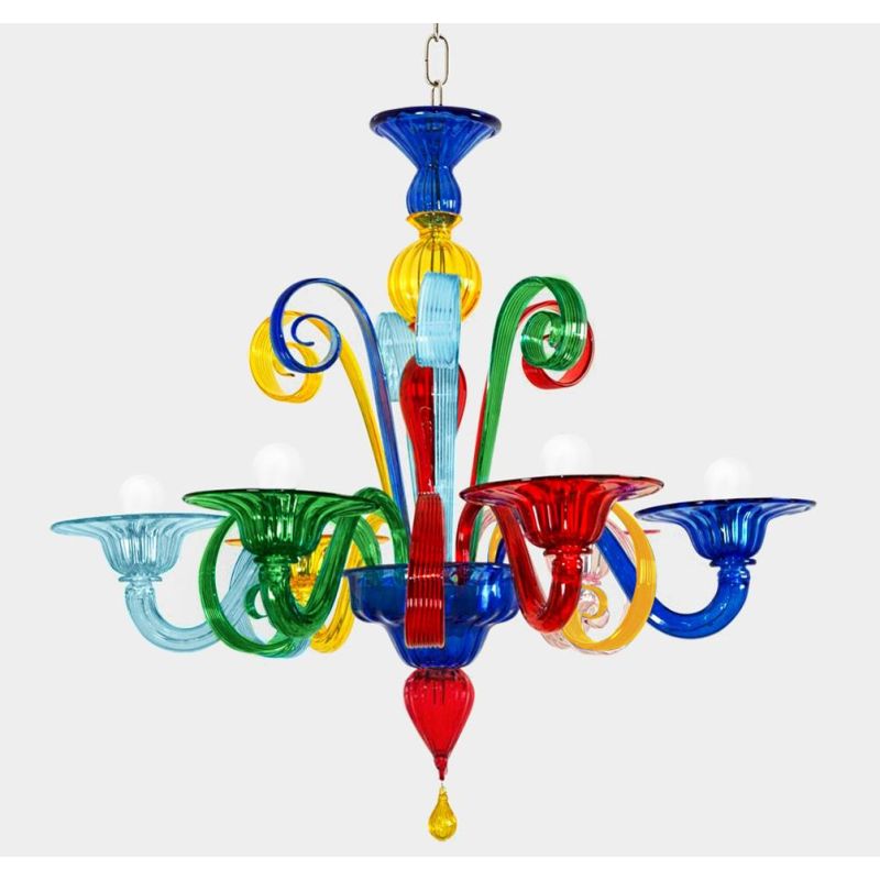 LAGUNA MULTICOLOR LAMPADARIO 6 LUCI IN VETRO DI MURANO COLORATO LAVORATO A MANO MADE IN ITALY