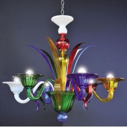 DOSSON MULTICOLOR LAMPADARIO 6 LUCI IN VETRO DI MURANO COLORATO LAVORATO A MANO MADE IN ITALY