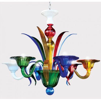 DOSSON MULTICOLOR LAMPADARIO 6 LUCI IN VETRO DI MURANO COLORATO LAVORATO A MANO MADE IN ITALY