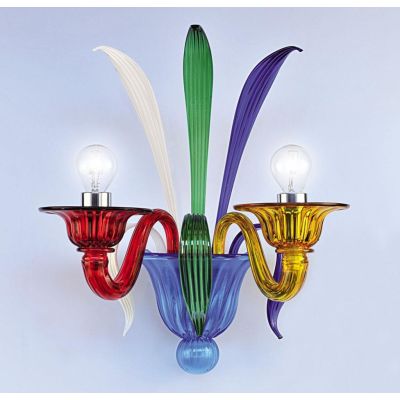 DOSSON MULTICOLOR APPLIQUE 2 LUCI IN VETRO DI MURANO COLORATO LAVORATO A MANO MADE IN ITALY