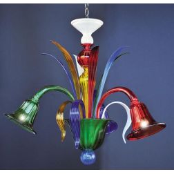 RONDO' MULTICOLOR LAMPADARIO 3 LUCI IN VETRO DI MURANO RIGADIN COLORATO LAVORATO A MANO MADE IN ITALY