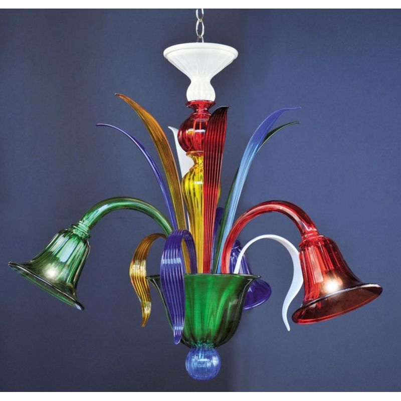 RONDO' MULTICOLOR LAMPADARIO 3 LUCI IN VETRO DI MURANO RIGADIN COLORATO LAVORATO A MANO MADE IN ITALY