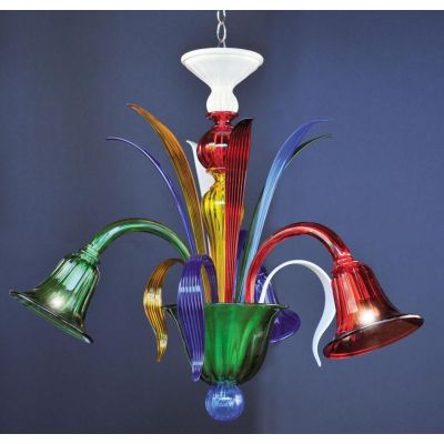 RONDO' MULTICOLOR LAMPADARIO 3 LUCI IN VETRO DI MURANO RIGADIN COLORATO LAVORATO A MANO MADE IN ITALY