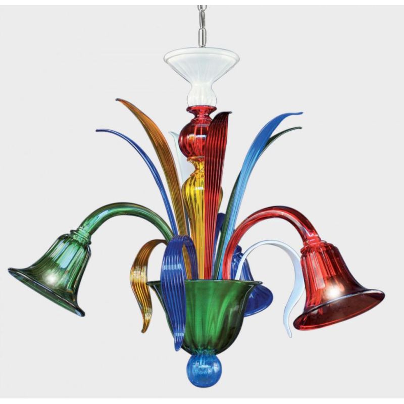 RONDO' MULTICOLOR LAMPADARIO 3 LUCI IN VETRO DI MURANO RIGADIN COLORATO LAVORATO A MANO MADE IN ITALY