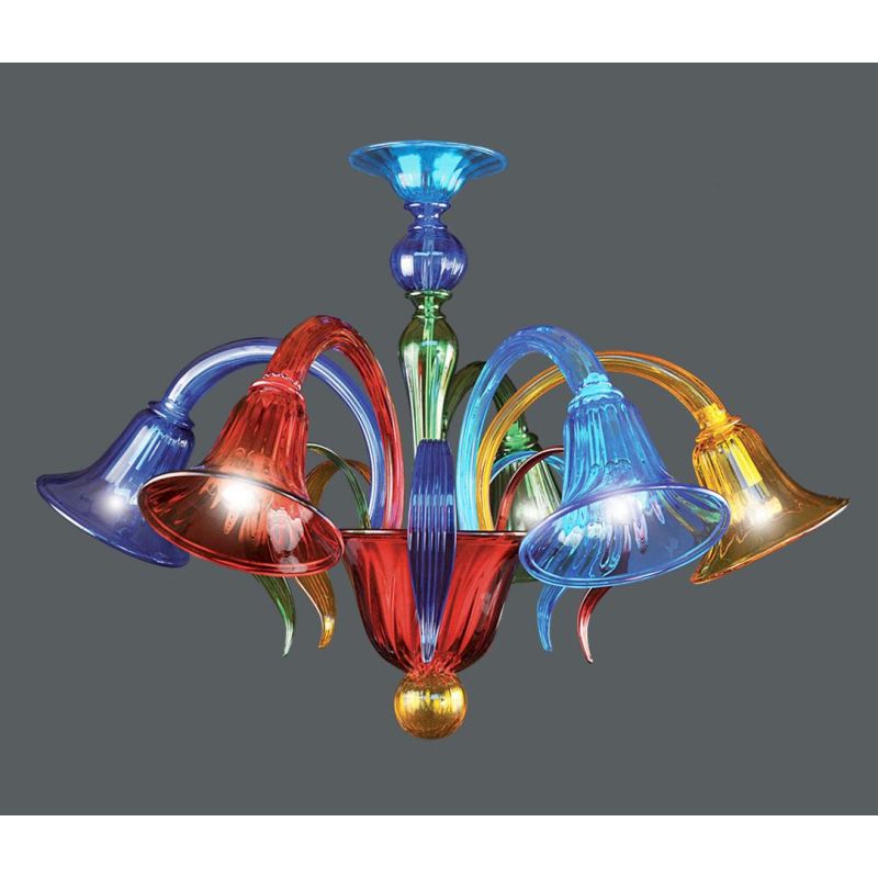 RONDO' MULTICOLOR PLAFONIERA 5 LUCI IN VETRO DI MURANO RIGADIN COLORATO LAVORATO A MANO MADE IN ITALY