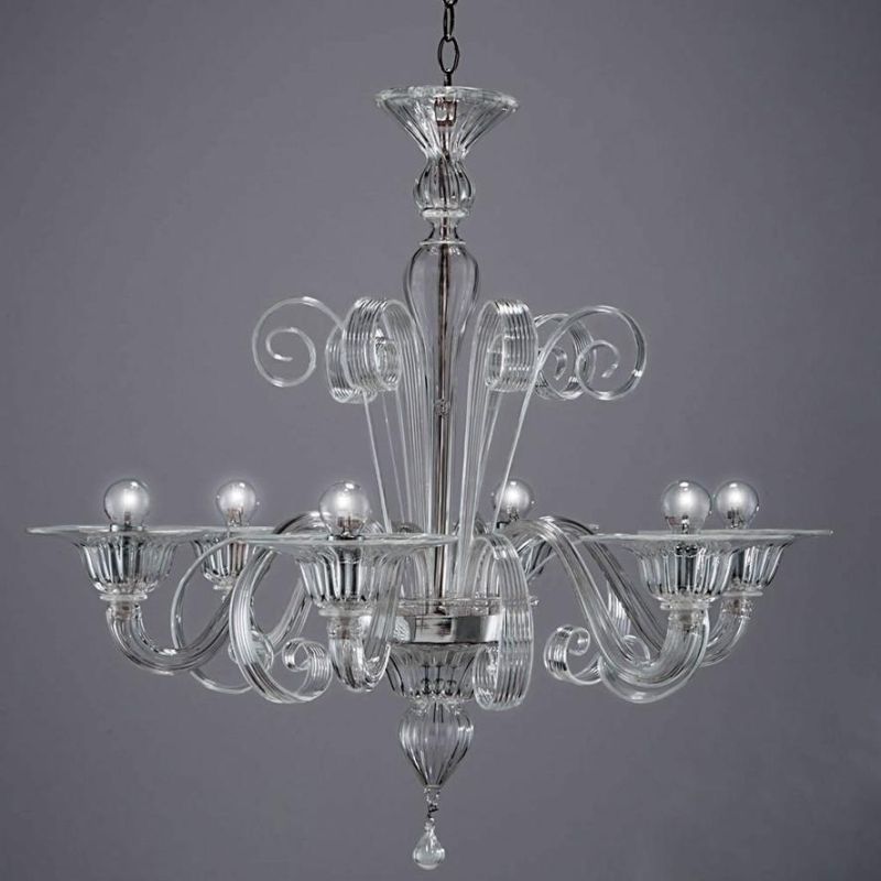 LAGUNA FILI COLORATI LAMPADARIO 6 LUCI IN VETRO DI MURANO LAVORATO A MANO 7 COLORI MADE IN ITALY