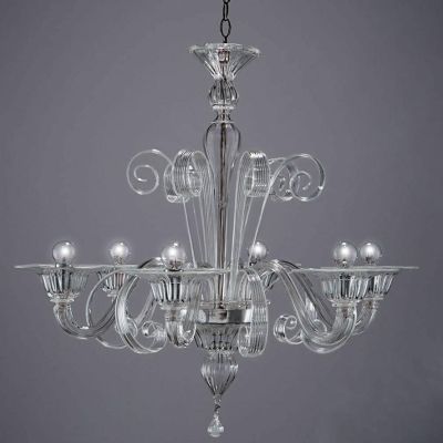 LAGUNA FILI COLORATI LAMPADARIO 6 LUCI IN VETRO DI MURANO LAVORATO A MANO 7 COLORI MADE IN ITALY