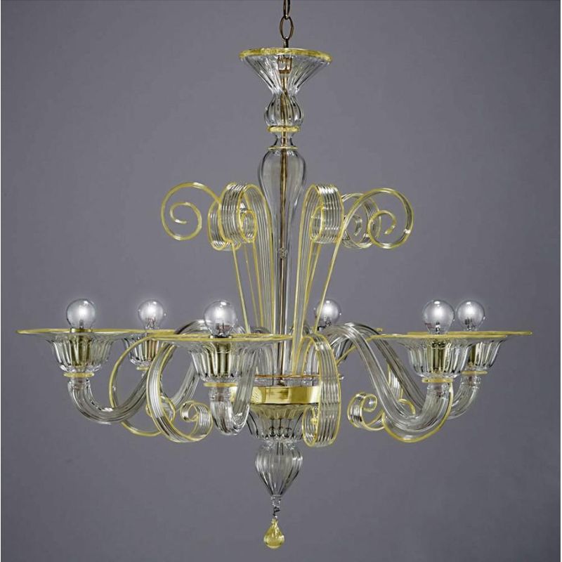 LAGUNA FILI COLORATI LAMPADARIO 6 LUCI IN VETRO DI MURANO LAVORATO A MANO 7 COLORI MADE IN ITALY