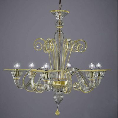 LAGUNA FILI COLORATI LAMPADARIO 6 LUCI IN VETRO DI MURANO LAVORATO A MANO 7 COLORI MADE IN ITALY