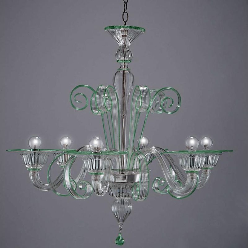 LAGUNA FILI COLORATI LAMPADARIO 6 LUCI IN VETRO DI MURANO LAVORATO A MANO 7 COLORI MADE IN ITALY