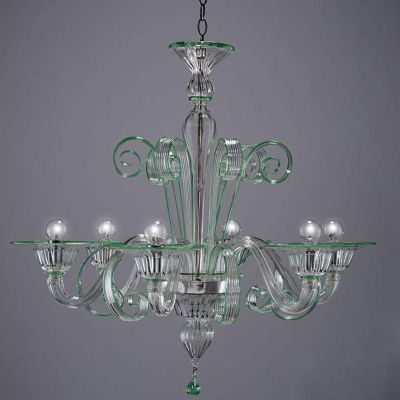 LAGUNA FILI COLORATI LAMPADARIO 6 LUCI IN VETRO DI MURANO LAVORATO A MANO 7 COLORI MADE IN ITALY