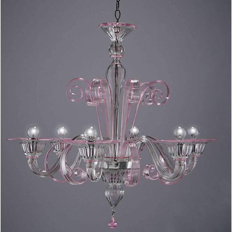 LAGUNA FILI COLORATI LAMPADARIO 6 LUCI IN VETRO DI MURANO LAVORATO A MANO 7 COLORI MADE IN ITALY