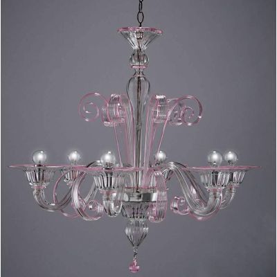 LAGUNA FILI COLORATI LAMPADARIO 6 LUCI IN VETRO DI MURANO LAVORATO A MANO 7 COLORI MADE IN ITALY