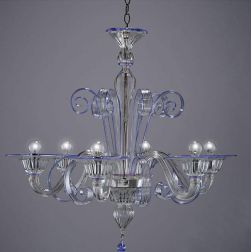 LAGUNA FILI COLORATI LAMPADARIO 6 LUCI IN VETRO DI MURANO LAVORATO A MANO 7 COLORI MADE IN ITALY