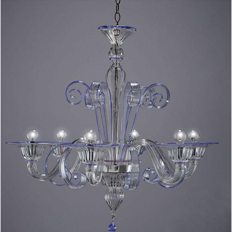 LAGUNA FILI COLORATI LAMPADARIO 6 LUCI IN VETRO DI MURANO LAVORATO A MANO 7 COLORI MADE IN ITALY