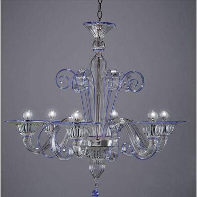 LAGUNA FILI COLORATI LAMPADARIO 6 LUCI IN VETRO DI MURANO LAVORATO A MANO 7 COLORI MADE IN ITALY