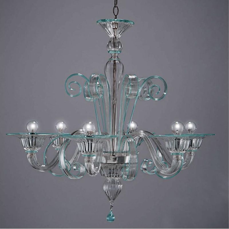 LAGUNA FILI COLORATI LAMPADARIO 6 LUCI IN VETRO DI MURANO LAVORATO A MANO 7 COLORI MADE IN ITALY