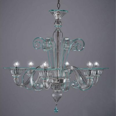 LAGUNA FILI COLORATI LAMPADARIO 6 LUCI IN VETRO DI MURANO LAVORATO A MANO 7 COLORI MADE IN ITALY