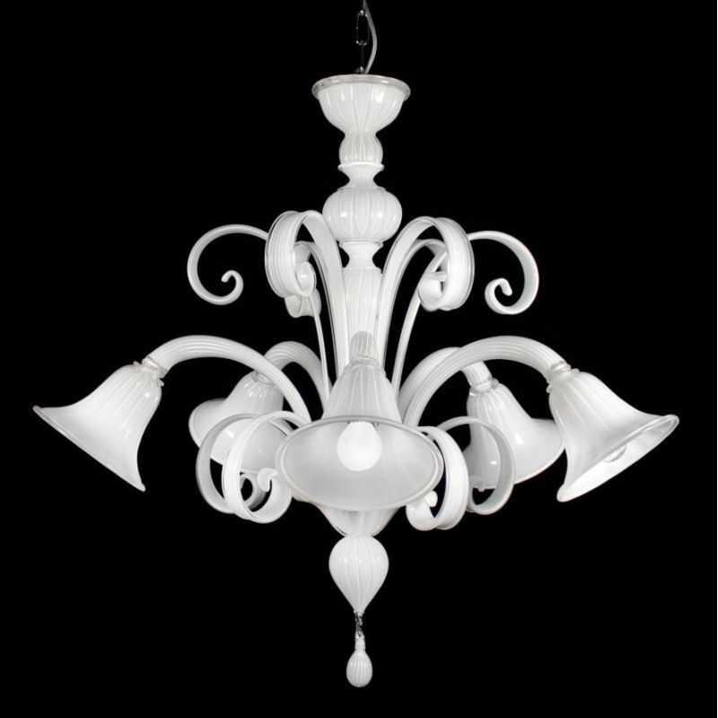 RONDO' LAMPADARIO 5 LUCI IN VETRO DI MURANO RIGADIN LAVORATO A MANO 5 FINITURE COLORE MADE IN ITALY