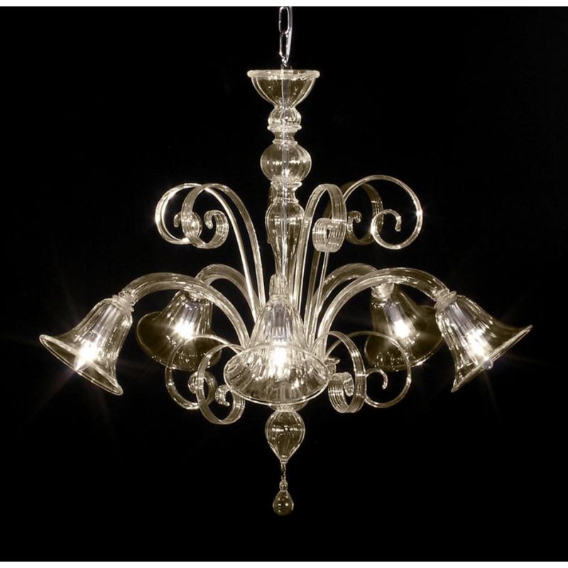 RONDO' LAMPADARIO 5 LUCI IN VETRO DI MURANO RIGADIN LAVORATO A MANO 5 FINITURE COLORE MADE IN ITALY