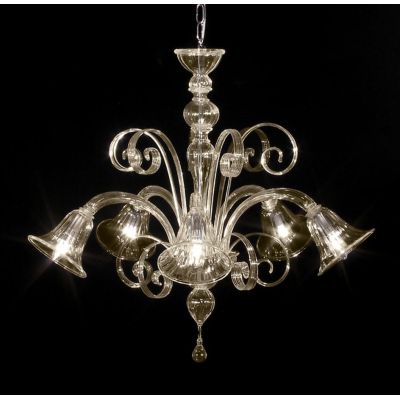 RONDO' LAMPADARIO 5 LUCI IN VETRO DI MURANO RIGADIN LAVORATO A MANO 5 FINITURE COLORE MADE IN ITALY