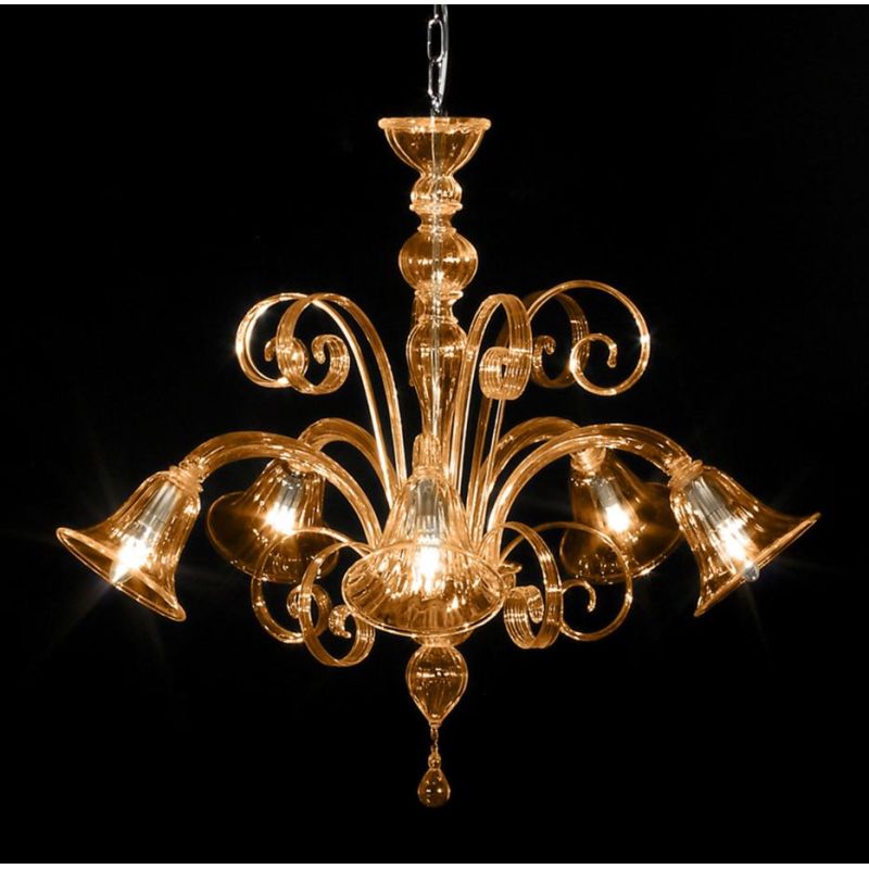 RONDO' LAMPADARIO 5 LUCI IN VETRO DI MURANO RIGADIN LAVORATO A MANO 5 FINITURE COLORE MADE IN ITALY