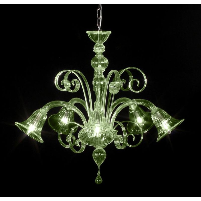 RONDO' LAMPADARIO 5 LUCI IN VETRO DI MURANO RIGADIN LAVORATO A MANO 5 FINITURE COLORE MADE IN ITALY