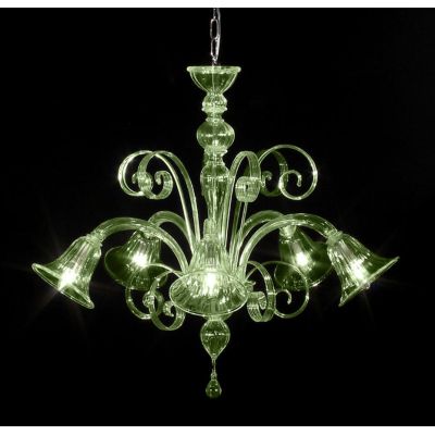 RONDO' LAMPADARIO 5 LUCI IN VETRO DI MURANO RIGADIN LAVORATO A MANO 5 FINITURE COLORE MADE IN ITALY