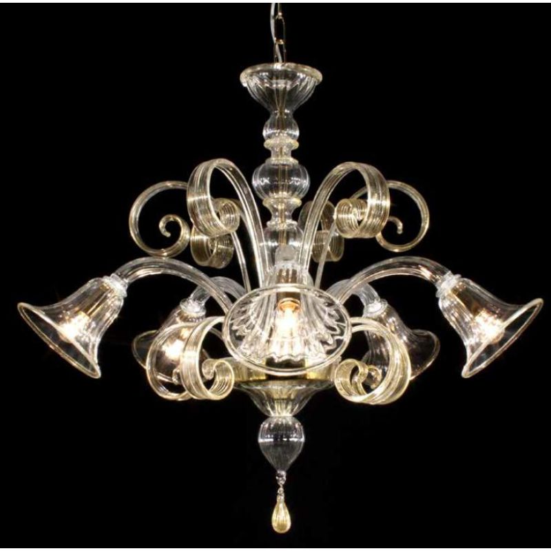 RONDO' LAMPADARIO 5 LUCI IN VETRO DI MURANO RIGADIN LAVORATO A MANO 5 FINITURE COLORE MADE IN ITALY