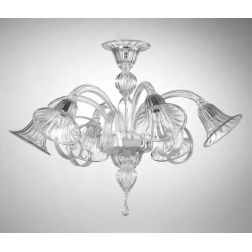 RONDO' PLAFONIERA 6 LUCI IN VETRO DI MURANO RIGADIN LAVORATO A MANO 2 FINITURE COLORE MADE IN ITALY