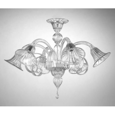 RONDO' PLAFONIERA 6 LUCI IN VETRO DI MURANO RIGADIN LAVORATO A MANO 2 FINITURE COLORE MADE IN ITALY