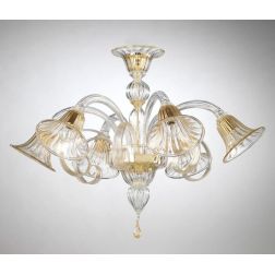 RONDO' PLAFONIERA 6 LUCI IN VETRO DI MURANO RIGADIN LAVORATO A MANO 2 FINITURE COLORE MADE IN ITALY 2