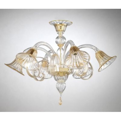 RONDO' PLAFONIERA 6 LUCI IN VETRO DI MURANO RIGADIN LAVORATO A MANO 2 FINITURE COLORE MADE IN ITALY