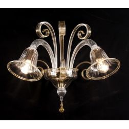 RONDO' APPLIQUE 2 LUCI IN VETRO DI MURANO RIGADIN LAVORATO A MANO 2 FINITURE COLORE MADE IN ITALY