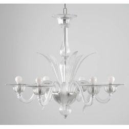 DOSSON LAMPADARIO 6 LUCI IN VETRO DI MURANO RIGATO LAVORATO A MANO 2 COLORI MADE IN ITALY 2