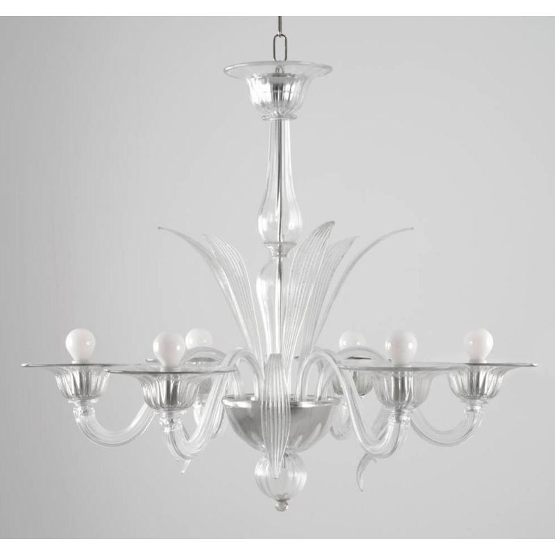 DOSSON LAMPADARIO 6 LUCI IN VETRO DI MURANO RIGATO LAVORATO A MANO 2 COLORI MADE IN ITALY