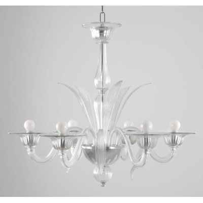 DOSSON LAMPADARIO 6 LUCI IN VETRO DI MURANO RIGATO LAVORATO A MANO 2 COLORI MADE IN ITALY