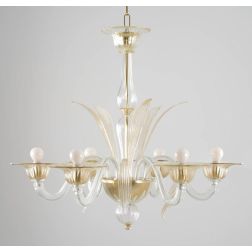 DOSSON LAMPADARIO 6 LUCI IN VETRO DI MURANO RIGATO LAVORATO A MANO 2 COLORI MADE IN ITALY