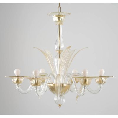 DOSSON LAMPADARIO 6 LUCI IN VETRO DI MURANO RIGATO LAVORATO A MANO 2 COLORI MADE IN ITALY