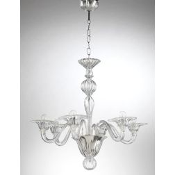 CASANOVA LAMPADARIO 6 LUCI IN VETRO DI MURANO TRASPARENTE OPPURE FINITURA ORO LAVORATO A MANO MADE IN ITALY