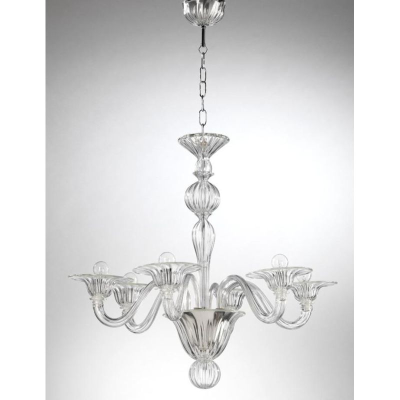 CASANOVA LAMPADARIO 6 LUCI IN VETRO DI MURANO TRASPARENTE OPPURE FINITURA ORO LAVORATO A MANO MADE IN ITALY