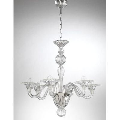CASANOVA LAMPADARIO 6 LUCI IN VETRO DI MURANO TRASPARENTE OPPURE FINITURA ORO LAVORATO A MANO MADE IN ITALY